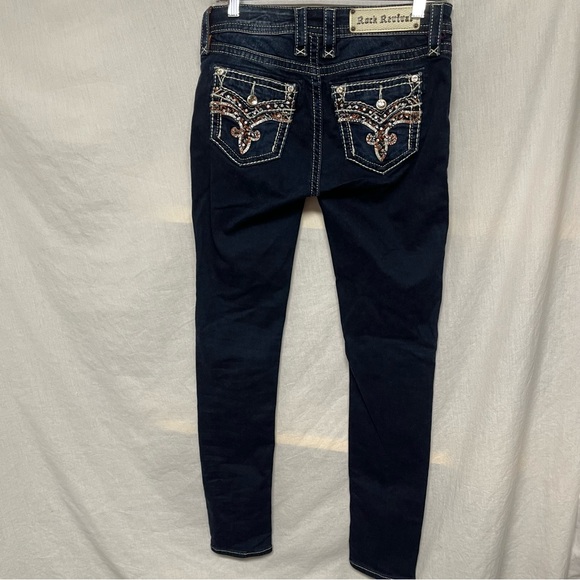 Rock Revival Jeans Nicci Mid Rise Skinny Stretch Denim Rhinestones Studs Blue 27 - Picture 6 of 16